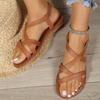 Women's Casual Flat-bottomed Round Toe Open-toe One-line Buckle Sandals