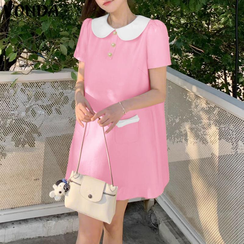 VONDA Rochie Elegantă de Damă cu Rever, Mânecă Scurtă, Satin Neted, Croială A-line