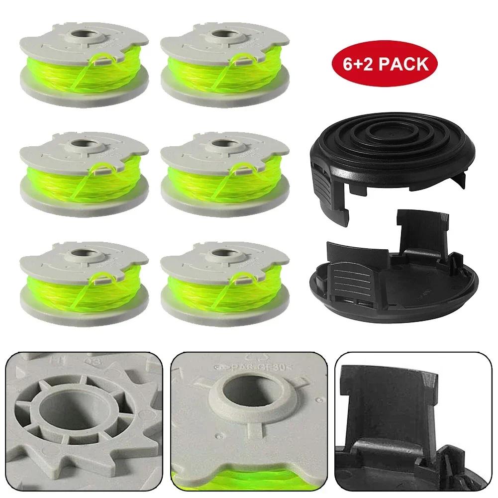 6pcs For WORX WA0014 Spool Line For WG168 WG184 WG190 WG191 String Trimmer With 2pcs Cap String Trimmer Parts Accessories