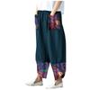 Women Casual Cotton Linen Print Patchwork  Irregular Loose Wide Leg Pants