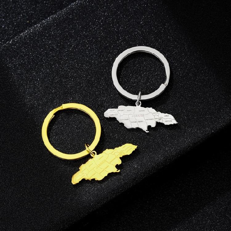 Jamaica Map Keychain Durable Bag Pendant Stainless Steel Jamaica Map Keyrings