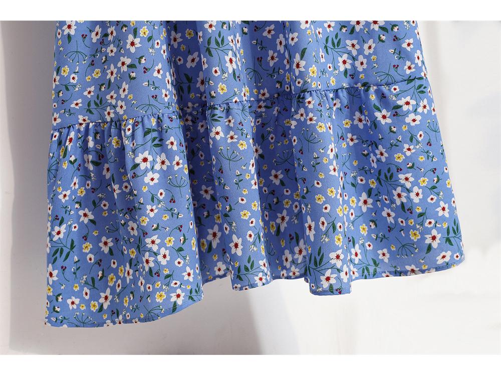 Women's Spring Floral Chiffon Long Sleeve Dress - Slim Waist, Long Skirt