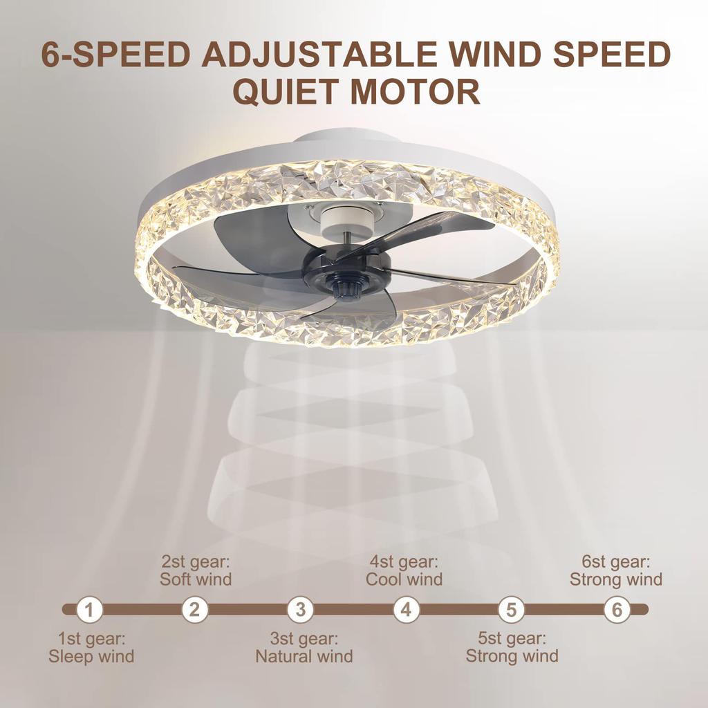 20-inch Crystal Ceiling Fan Light with Smart Remote - Modern Nordic Style