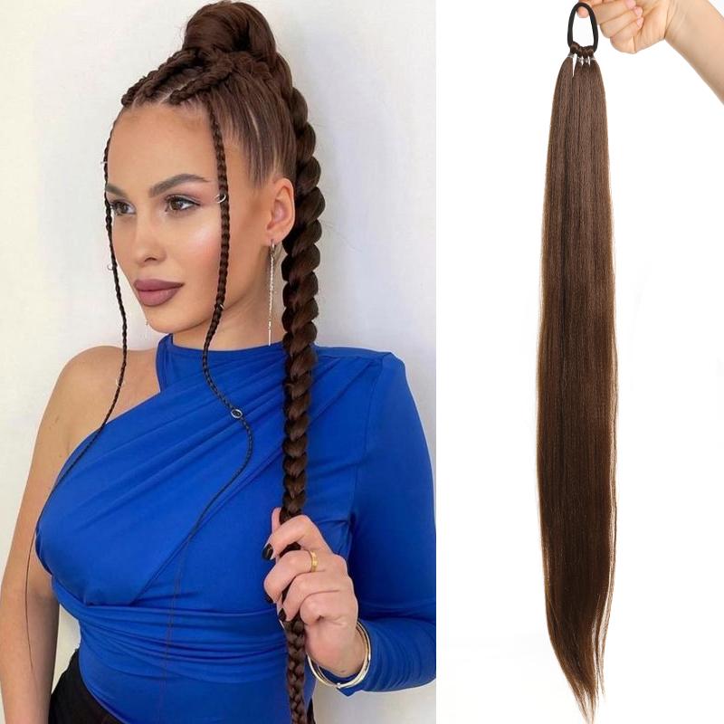 Ponytail Extensions Synthetic With Hair Tie Wrap Around Hair Braid Extensions Tail Rubber Band Hair Ring 28 Inch Ombre Braid DIY
