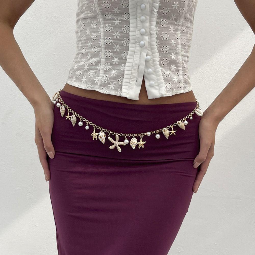 Bohemian Shell Starfish Waist Chain Imitation Pearl Bikini Body Chain Dress Accessories