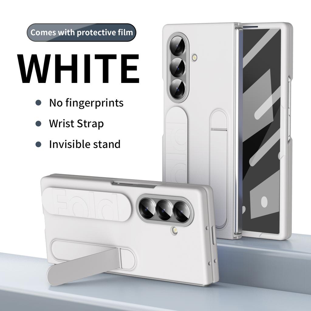 Wristband Skin-touch Case For Samsung Z Fold 8 7 6 5 4 3 Invisible Bracket with Tempered Glass Screen Protector Shockproof Cover