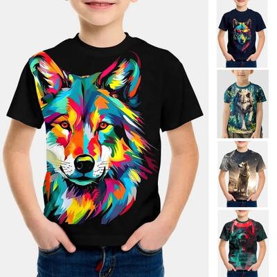Animal Wolf Pattern 3d Printe Boy Tops Summer Round Neck Casual Short Sleeve Tees Top Comfortable Kids Clothes T-shirt