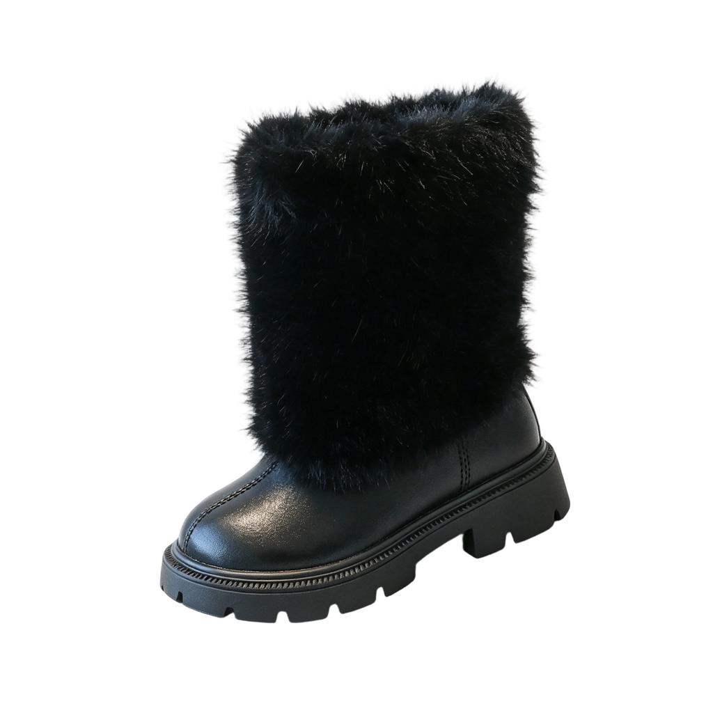 Kinder Übergröße Freizeit Stiefel aus Leder mit warmem Futter und runder Spitze
