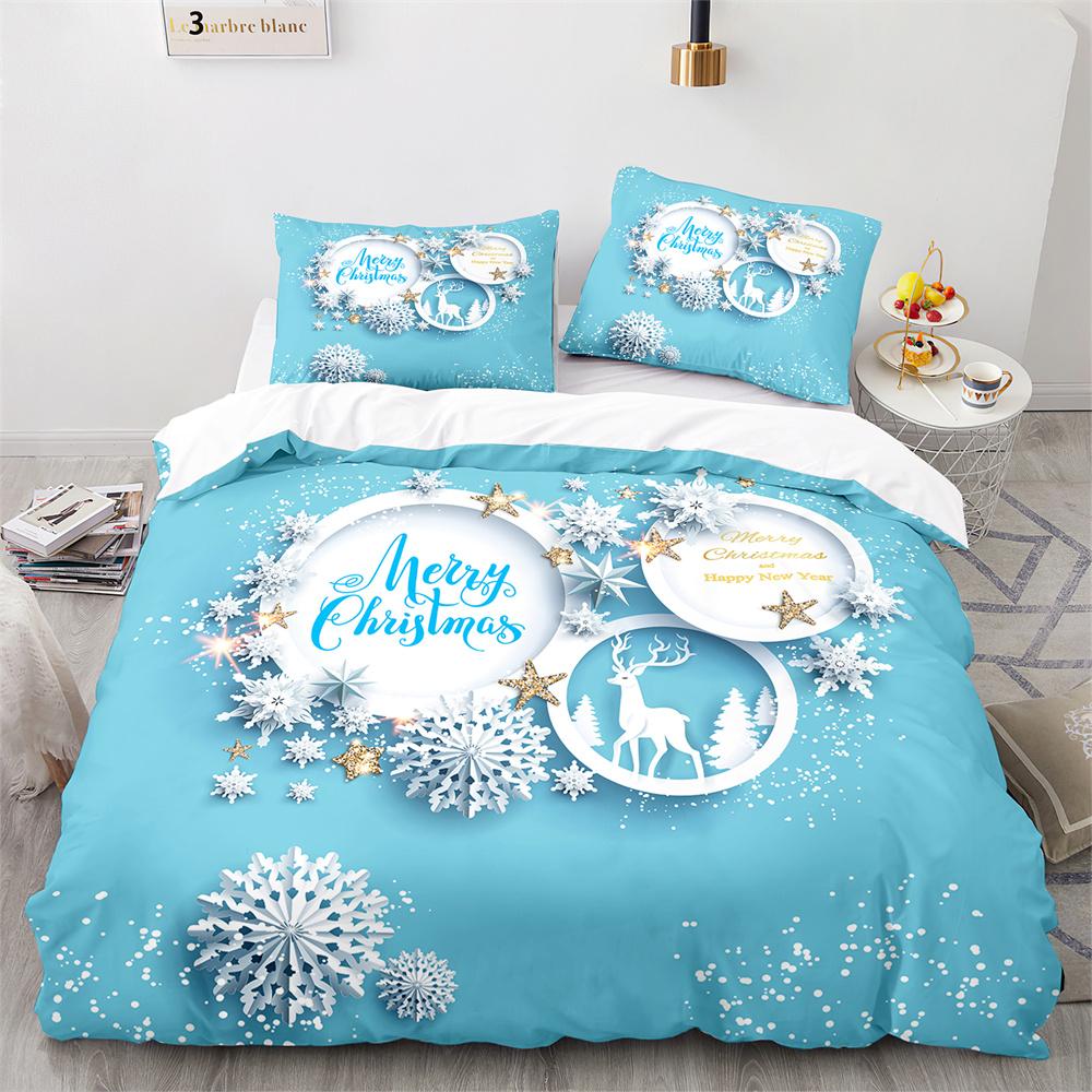 Christmas Duvet Cover Set King Queen Full Size Snowflake Gold Deer Pattern Holiday Bedding Set Polyester Comforter Cover for Kid