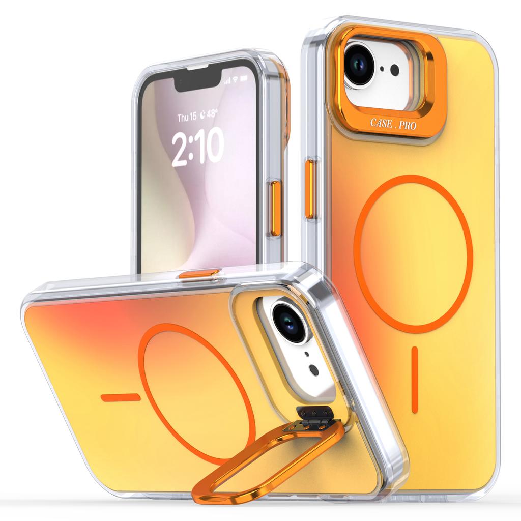 For iPhone 16e Case Compatible with MagSafe TPU+Acrylic Phone Cover with Lens Frame Kickstand