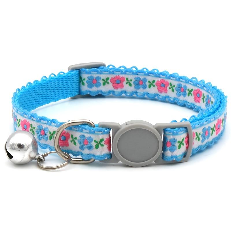 

Ошейник для питомца с цветочным узором для собак и кошек, пряжка-колокольчик с хризантемой M синий