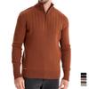 Men's Khaki Half Zip Knit Sweater High Neck Ribbed Cuffs Casual Pullover