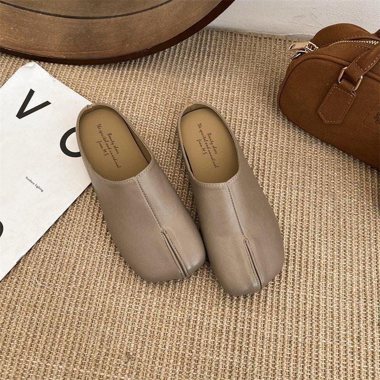 Brown Retro Pig's Trotter Bag Head Half Slippers Women's Shoes Wear 2025 Spring and Summer Commuting Lazy Half Tray Evening Single Shoes