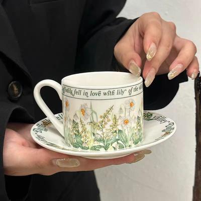 Coffee Cup and Saucer Gift Box Set Ceramic French Vintage Bellflower Home Water Cup Couple Gift High-end Souvenir