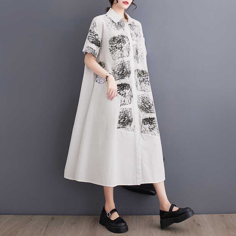 Loose Casual Shirt Skirt Printed Fashionable Dress