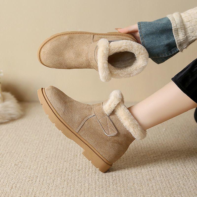 Women's Fur Mouth Large Size Soft Sole Winter Warm Fur One Snow Boots Padded Lined Ankle Boots Non Slip Hiking Casual Sports Cotton Boots