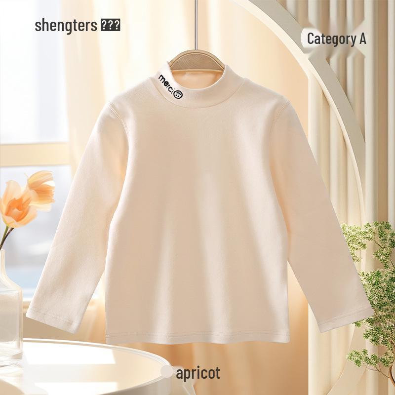 Shengte Shi Kids' Mid-Neck Cotton Thermal Top – Unisex Autumn/Winter Base Layer