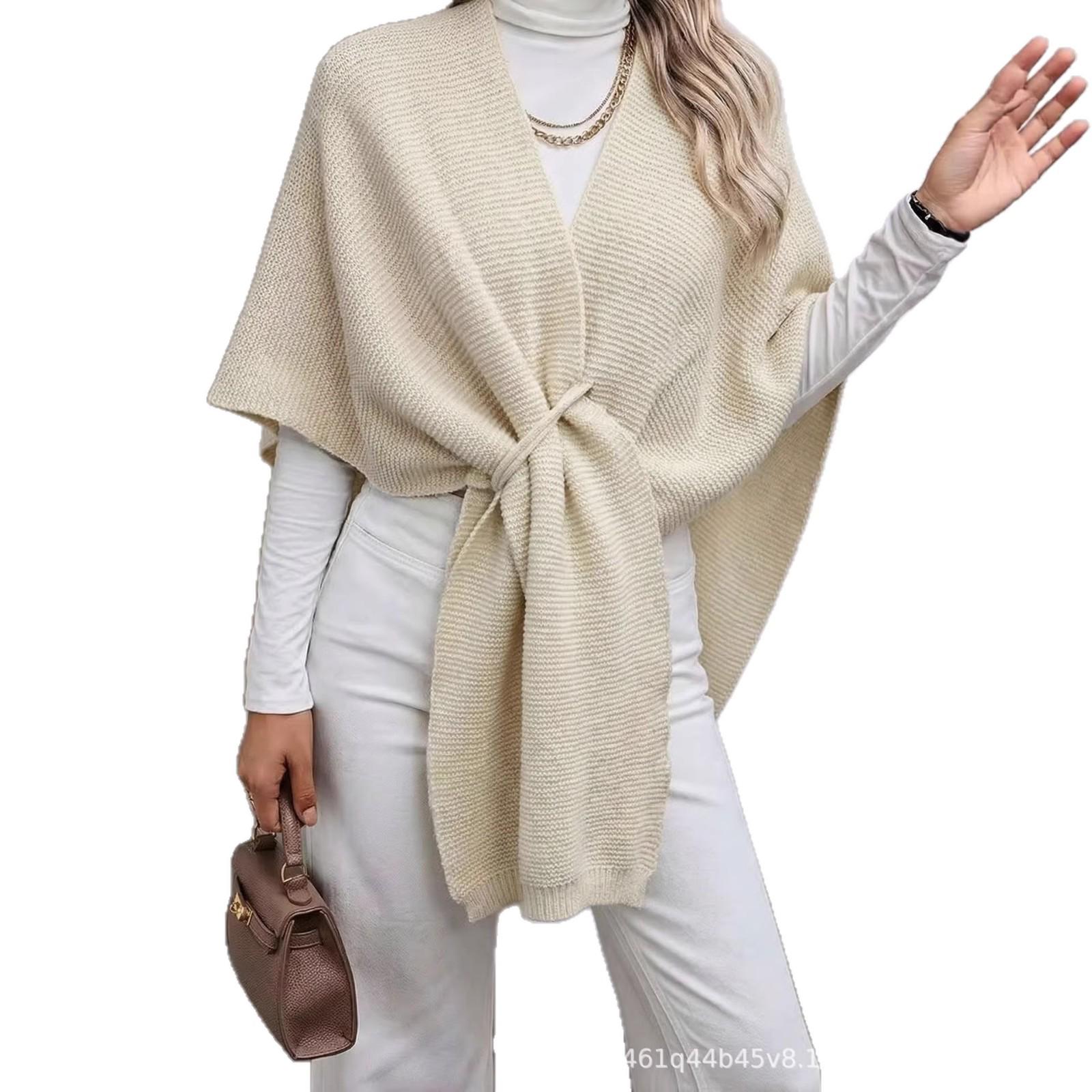 

European Style Knit Cape Coat for Women - Versatile All-Season Plus Size Outerwear for Spring/Autumn 2026. S абрикосовый