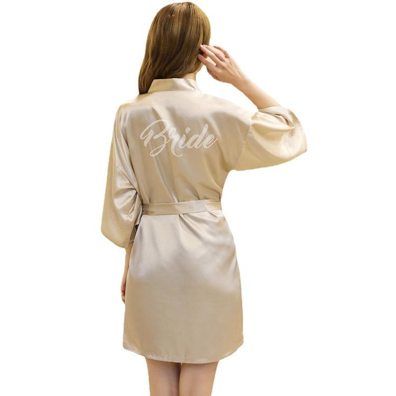 Women's Fashion Casual Rhinestone Homewear Summer Thin Kimono Half Sleeve Loungewear Solid Color Morning Robe