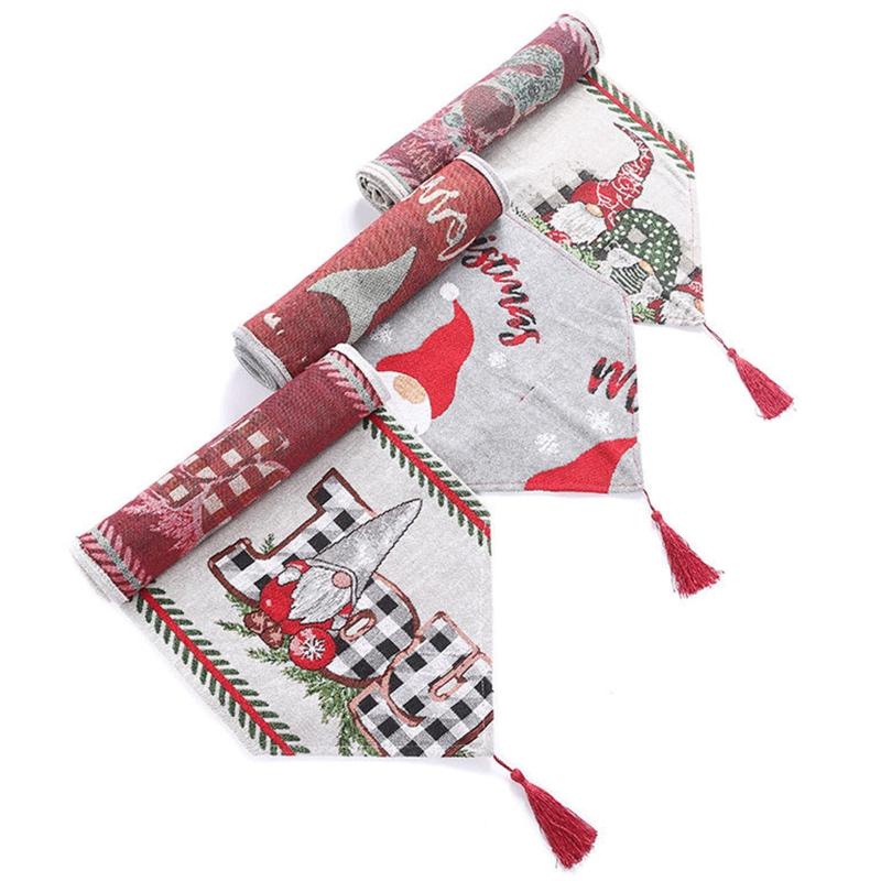 Merry Christmas Table Runner Colorful Patterns Table Cloth Decorative Tablecloth for Xmas Festival Holiday Party Decor
