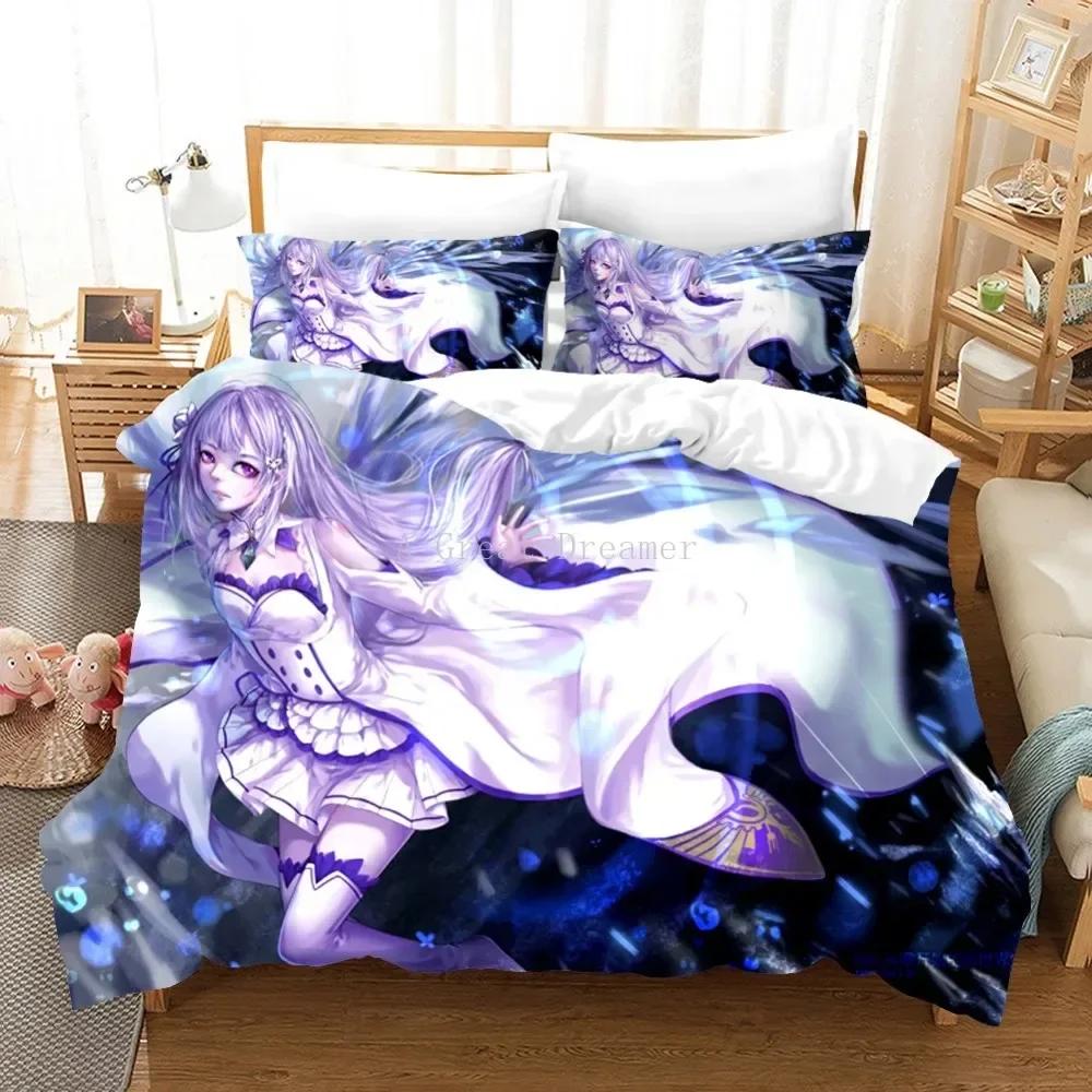 3D Print RE Zero Rem Ram Anime Bedding Set Gils Duvet Covers Pillowcases Comforter Bedding Sets Bedclothes Bed Linen