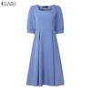 ZANZEA Women Casual Square Collar Summer Half Sleeve Dress