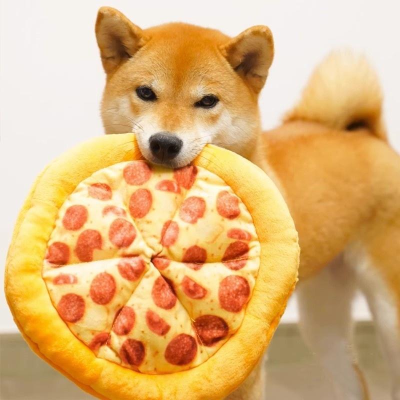 Plysch Hundleksak Donut Pizza Form Husdjur Pipiga Leksaker för Små Stora Hundar Rengöring Tänder Valp Tugga Ljudleksak Husdjurstillbehör