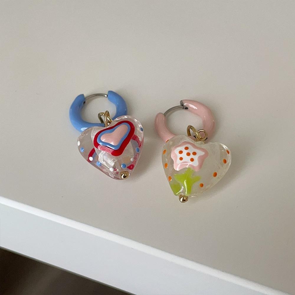 Emaille Blumen Hängeohrringe Asymmetrisch Damen Schmuck Niedliche Creolen