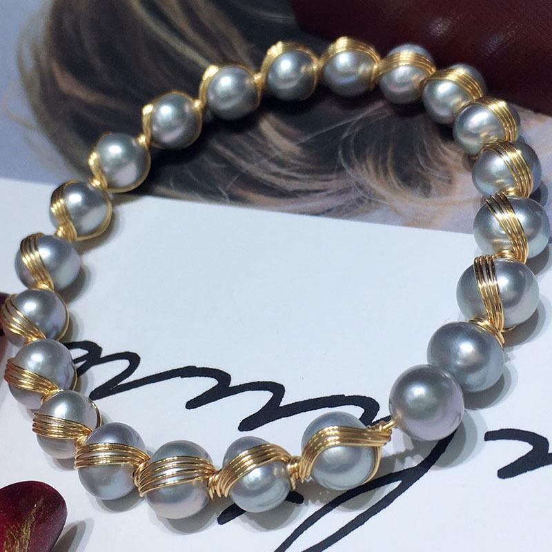 Gold-Plated Freshwater Pearl Bracelet, 6-7mm, Adjustable, Simple and Elegant Style 043