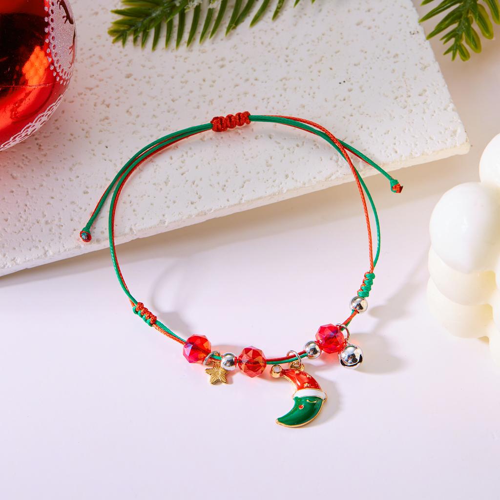 Trendige Weihnachten geflochtene Armbänder für Damen Herren Niedlicher Weihnachtsmann Mondglocken Anhänger Armbänder Schüler Neujahr Schmuck Geschenke
