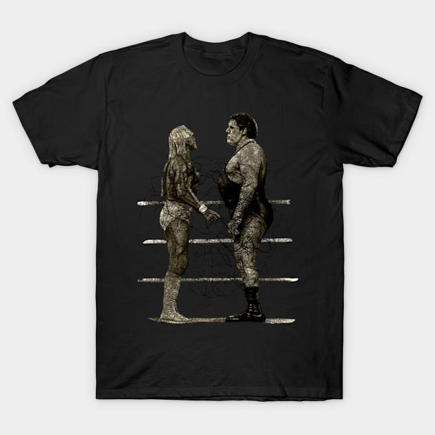 

Men Black Print T-shirt Andre The Giant Vs Hulk Hogan Pencilart No-Cut Transfer Paper Print Cotton Tshirt M
