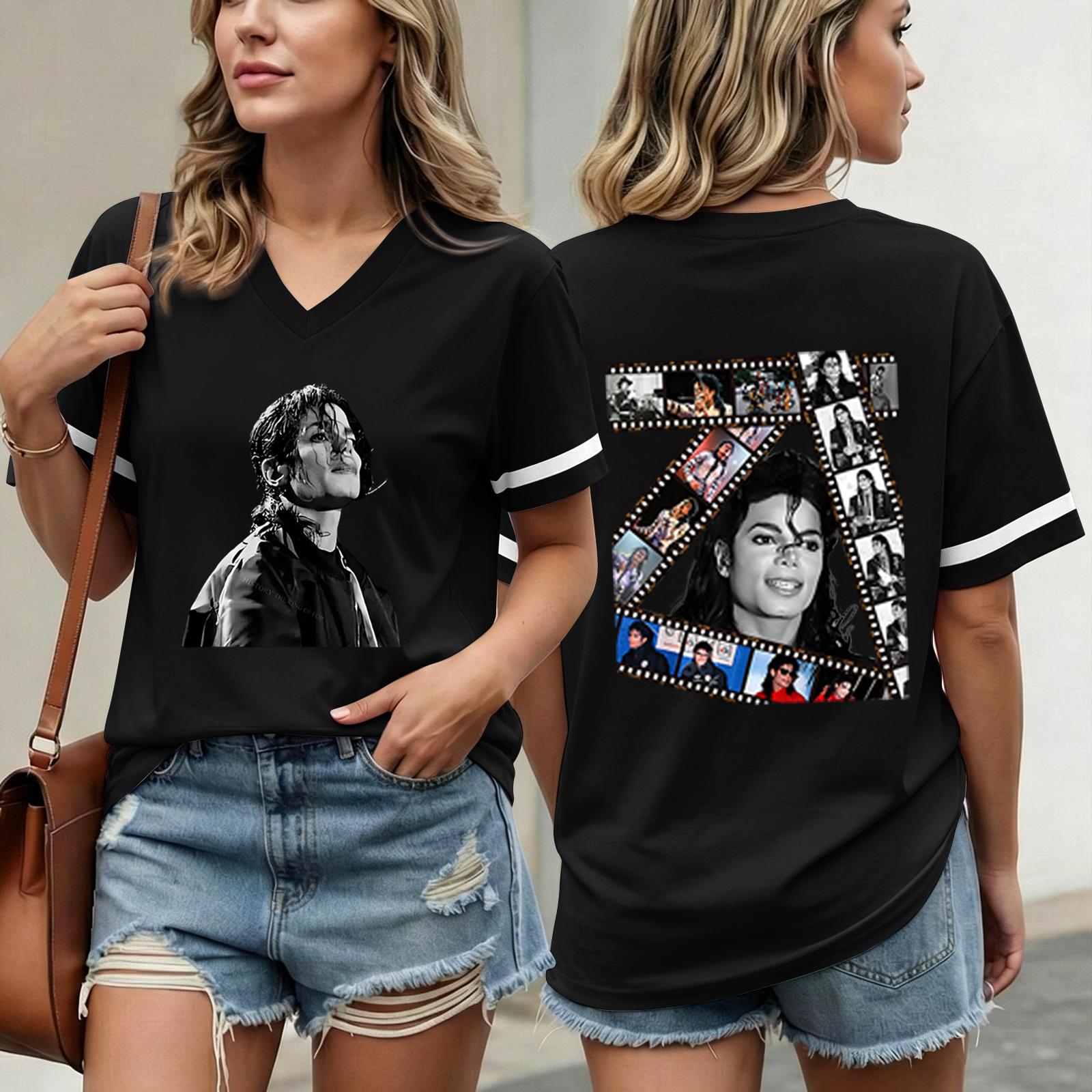 Women s Fashionable Casual Short Sleeved Printed T-Shirt V-neck Top L