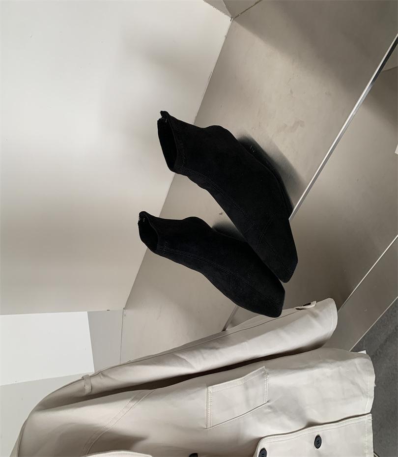 Pointed Thick Heel Burgundy Thin Boots Women's Shoes 2025 New Spring and Autumn Single Boots Retro Suede Korean Small Short Boots