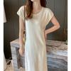 2024 Summer High-End Women's Petite Knit Shoulder Dress - Hip-Hugging, Slimming, Short Sleeve, Elegant Long Style