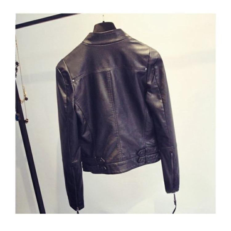 Fashion Women's Spring and Autumn Short Slim Motorcycle PU Leather Jacket