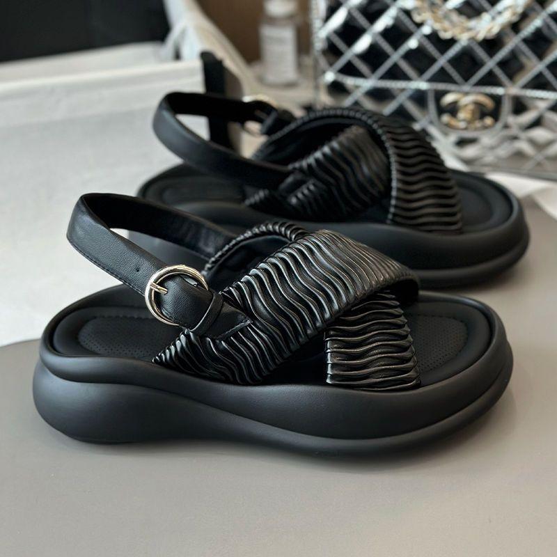 

Petite Thick-soled Crossover Sandals for Women in Summer 2025, Casual, One-button, and Fashionable Beach Shoes with Exposed Toes 35 чёрный
