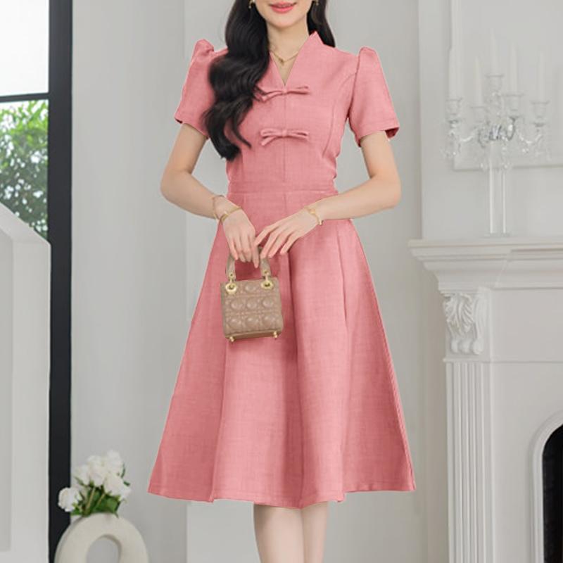 ZANZEA Women Elegant Casual V-Neck Short Sleeve A-line Dress