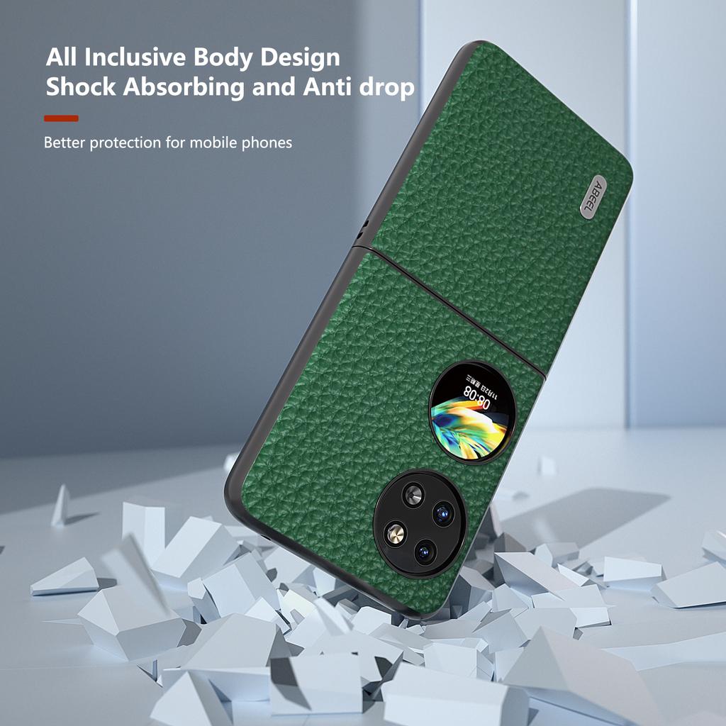 For Huawei Pocket 2 Phone Case Genuine Cow Leather with Hard PC Inner Shell Litchi Texture