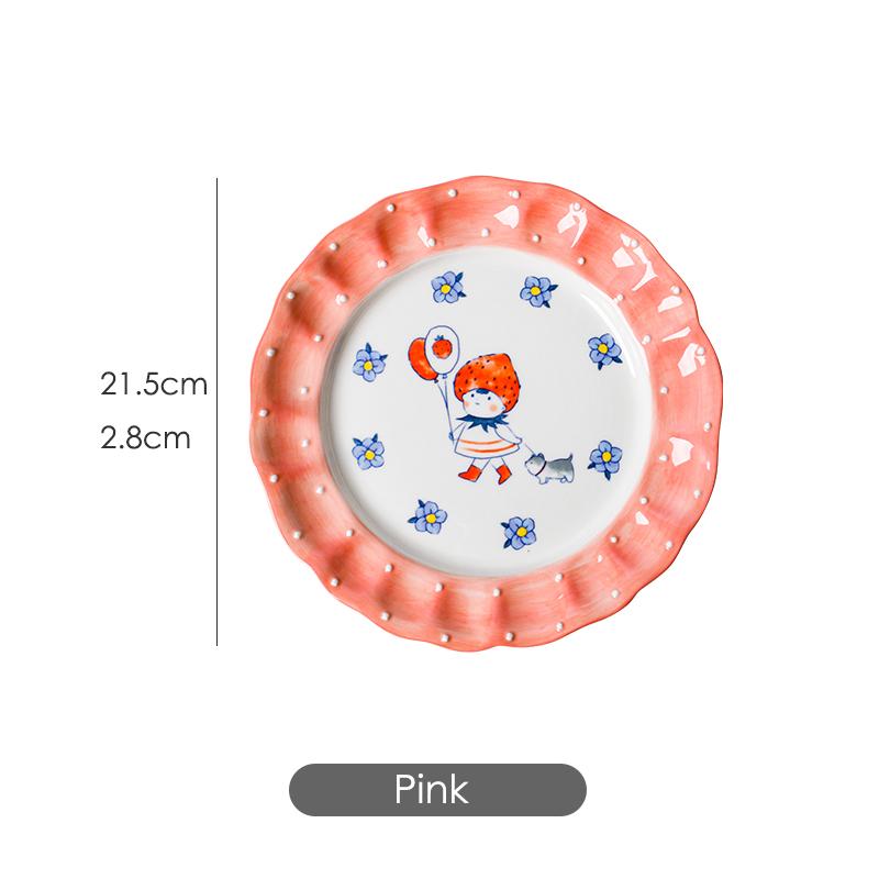 

8,4-дюймовая керамическая обеденная тарелка с изображением девушки-клубники, десертные тарелки, бытовая посуда для кофейни 8.46 inches розовый