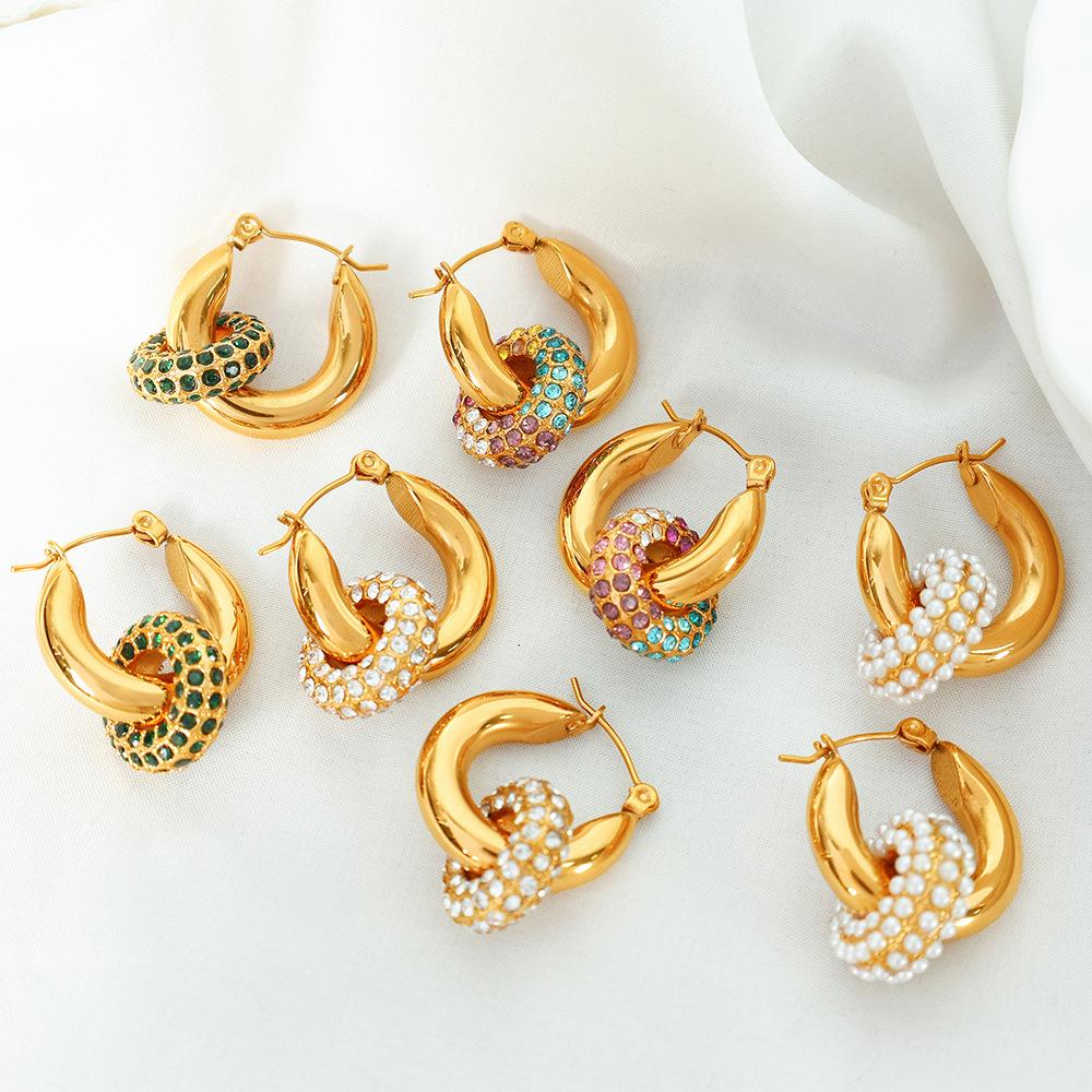 Diamantring-Anhänger, titanbeschichtete Ohrringe in Goldfarbe, übertriebener geometrischer Kreis Schmuck, Nische