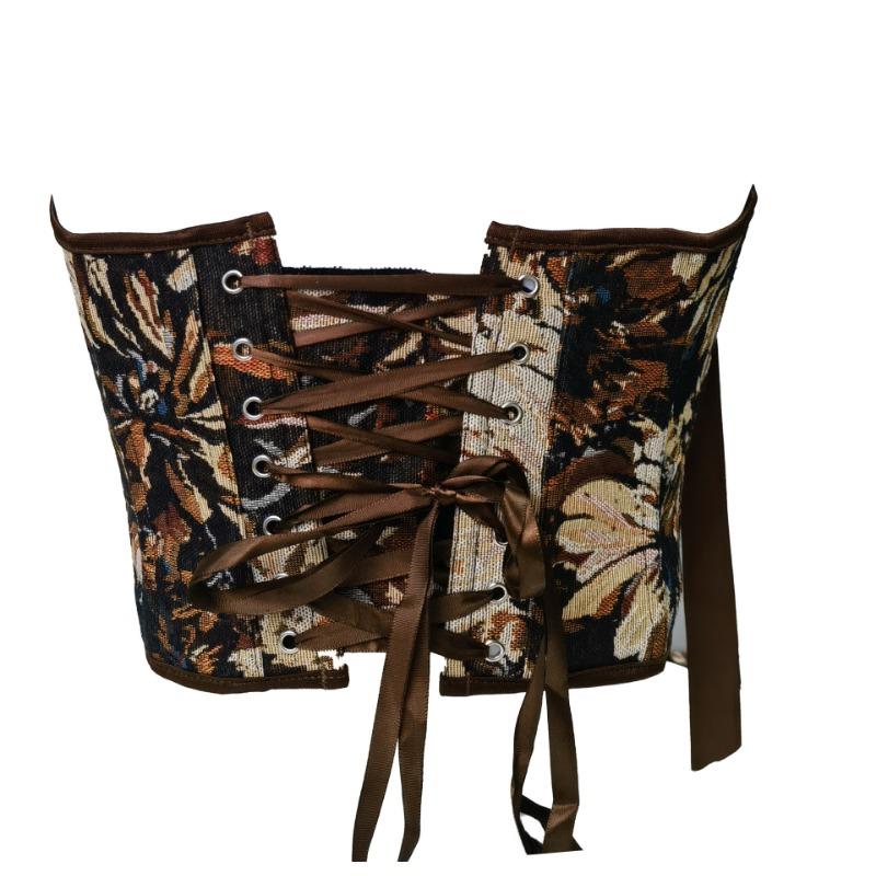 Vintage Floral Tapestry Halter Neck Corset Top With Front Closure