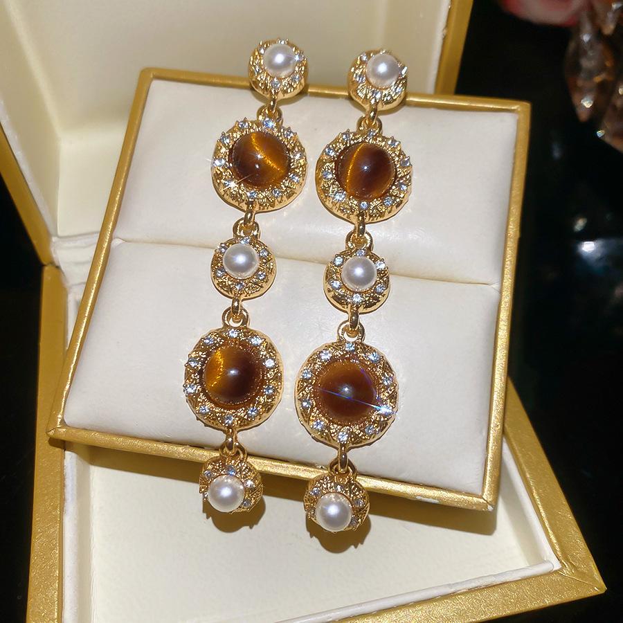 Silver Needle Maillard Irregular Oval Tiger's Eye Earrings Earrings Vintage Style Earrings Women