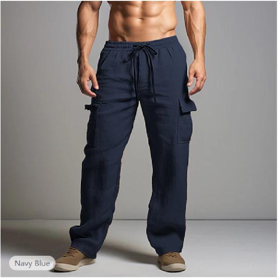 

New Drawstring Elastic Waist Straight Pants Solid Color Breathable Casual Sweatpants Loose Workwear Pants For Men XXXL темно-синий