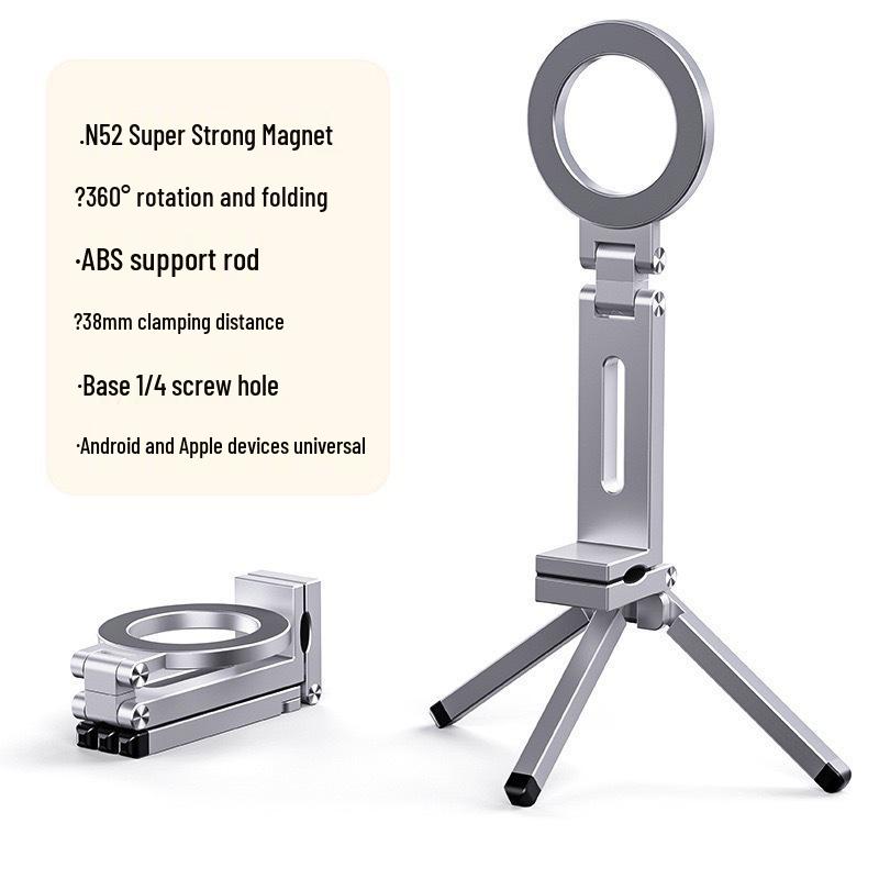Foldable Magnetic Phone Holder & Tripod with Aluminum Carabiner for Live Streaming & Travel