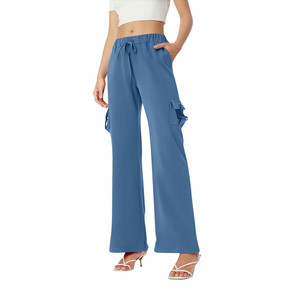 Fashion Women's Solid Color Self Cultivation Elastic Band Pockets Pants
