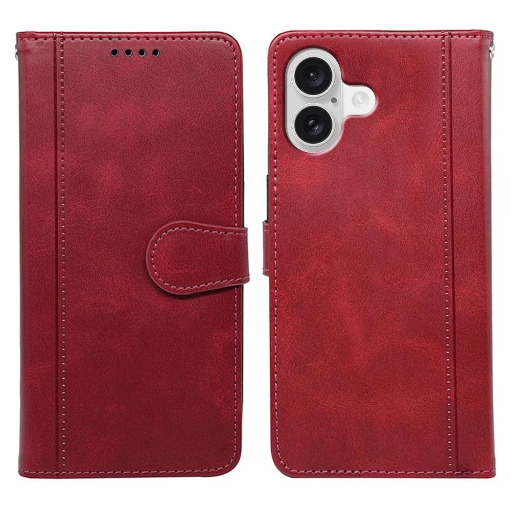 

For iPhone 17 Case Calf Texture Leather Stand Book Style Phone Cover Red