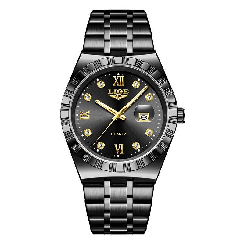 Herrenmode Businessuhr Herren Sport Schwarz Edelstahl Luxus Leuchtend Wasserdicht Herren Quarzuhren