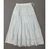 Johnature Summer French Embroidery Three-dimensional Flower Skirt Women Vintage Ramie Elastic Waist Skirts