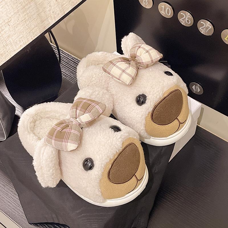 

Cute cartoon puppy fluffy cotton slippers women s autumn and winter new home wear soft plush warm slippers 36