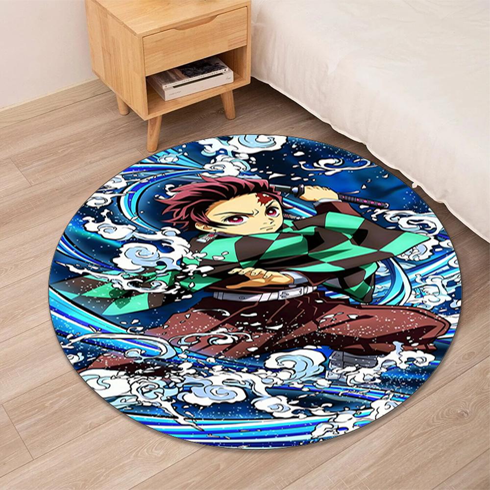 Demon Slayer Printed Round Rug Carpet Chair Rug Area Rug Entryway Doormats,for Office Chair Living Room Bedroom Kitchen Room.